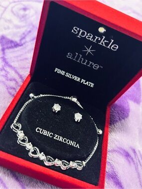 Sparkle Allure Silver Cubic Zirconia Heart Bracelet - Silver